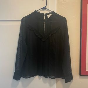 Sezane Kristina Lace Swiss Dot Long-Sleeved Blouse with Ruffles